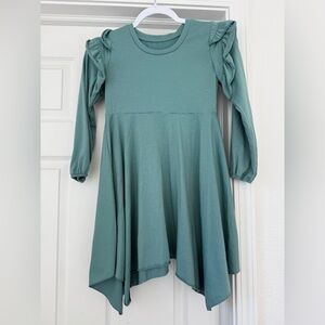 Teal Long Sleeve Dress with Ruffle Shoulders